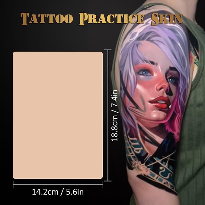 Fake Skin with Ink Caps Cups- Jconly 10Pcs 3MM Thick Tattoo Practice Skins with 300ps Mixed Tattoo Ink Cups Kit Tattoo Prcatice Supplies