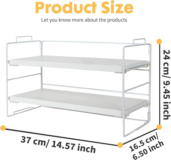 ShellKingdom Desk Shelf Organizer, 2 Tier Desktop Shelves, Adjustable Bookshelf Storage Rack and Office Cubicle Decor for Tabletop, School, Office, Dorm Organization (White)