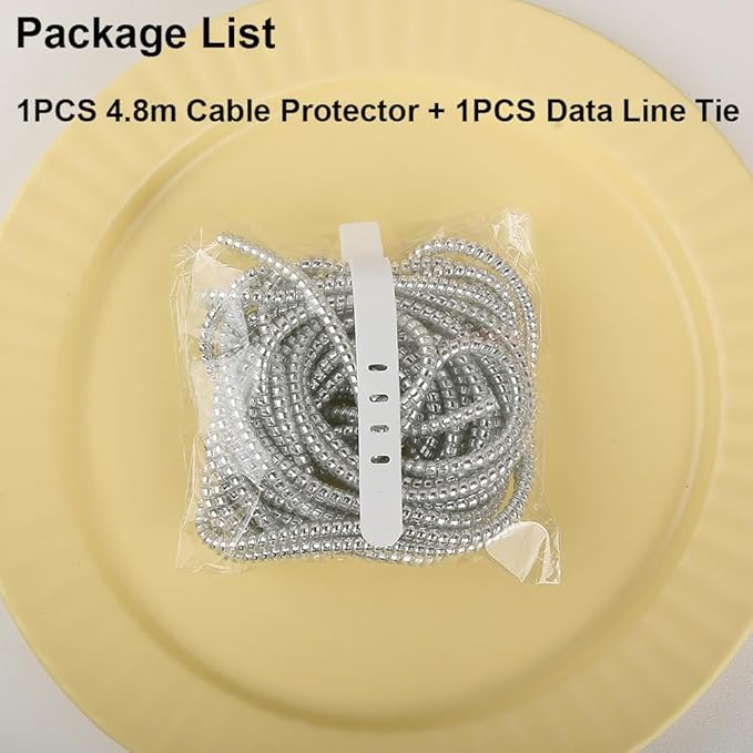 4.8M(15.75FT) Spiral Cable Protector, Multicolor Suitable for Most Phone/Pad/Laptop USB Wire Cord Savers Protection Cover Anti-Break Wrap Charger Data Line Cables Sleeves, Laser Silver