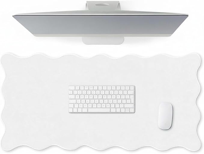 Hahafelt Scalloped Desk Mat Large Desk Pad Cute Coquette Table Mat Aesthetic Preppy Table Make up Pad Nonslip 2026 Graduation Gift with Stitching Waterproof Gaming(White,23.6 x 13.8 Inches)