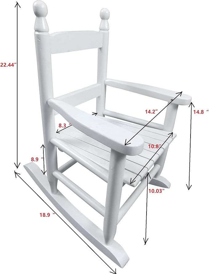 Kids Rocking Chair, Toddler Rocking Chair, Children’s Rocking Chair Porch Rocker Chair with Classic Rocker and Hardwood Construction, for Nursery, Indoor, Outdoor, Living Rooms, Bedrooms (White)