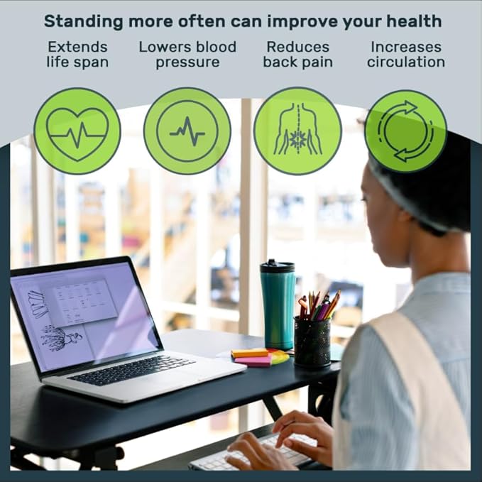 TechOrbits Standing Desk Converter - 32 Inch Adjustable Sit to Stand Up Workstation, Particle Board, Dual Monitor Desktop Riser with Keyboard Tray, for Home Office Laptop, Black 32"