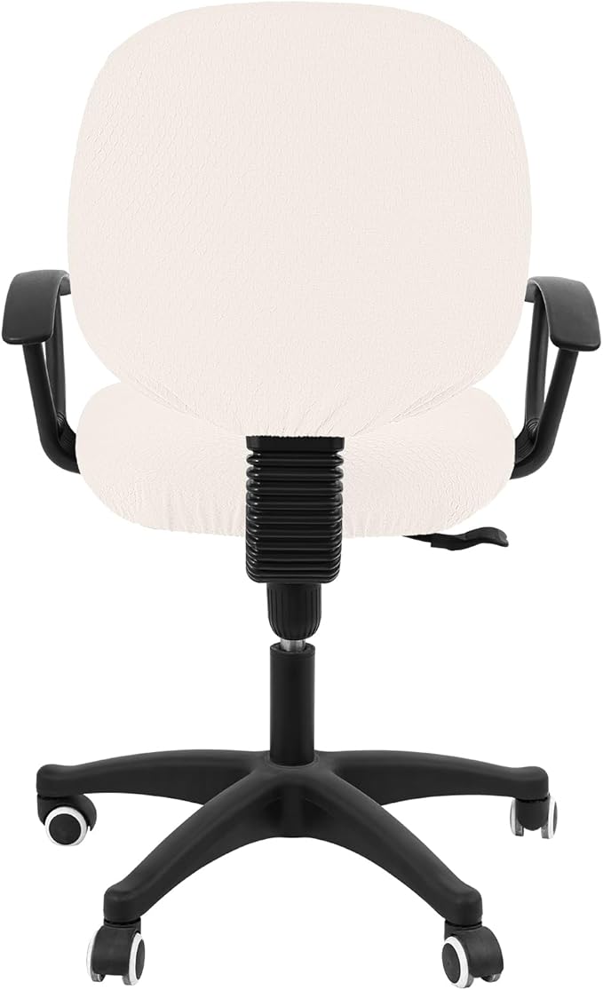 Smiry Stretch Jacquard Office Computer Chair Covers, Removable Washable Universal Desk Rotating Chair Slipcovers Protector, Seat + Backrest Cover, Ivory