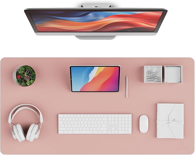 K KNODEL Leather Desk Pad Protector, Office Desk Mat, Large PVC Leather Desk Blotter, Non-Slip Mouse Pad (Pink, 15.7" x 31.5")
