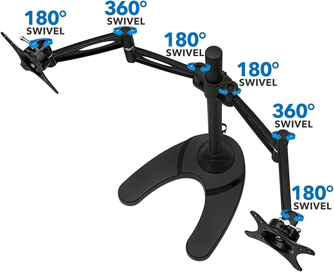 Mount-It! Dual Monitor Stand for Desk, Adjustable Monitor Stand for 2 Screens up to 27", 22 lbs Each, VESA 75x75 100x100, Full Motion Arms, Free Standing Base or Grommet Mount, MI-792