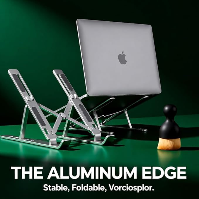 Adjustable Laptop Stand with Cleaning Brush – Aluminum Alloy Ergonomic Riser, Foldable & Portable Ventilated Notebook Holder for Desk, Fits Laptops up to 17.3" -(7 levels ) 23.6"MODEL (GRAY)