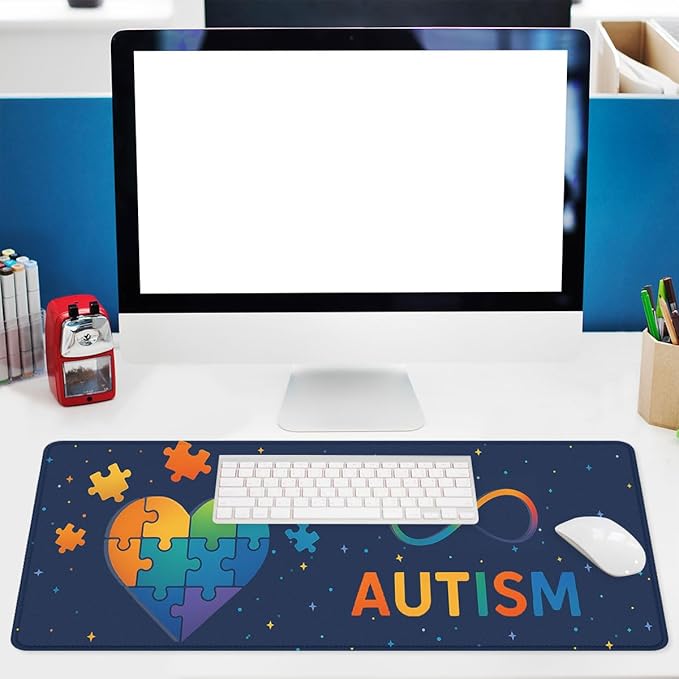 Autism Awareness Gaming Mouse Pad Cute Colorful Puzzle Heart Mousepad XL Large Gaming Mouse Pad Laptop Keyboard Mat Desk Pad 31.5"x11.8"