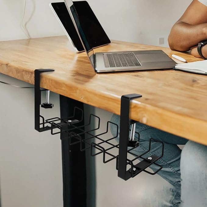 Cabilock Under Table Cable Management Rack in Wall Cable Management kit Cable Clamps Cord Desk Cable Management Rack Wire Cable Tray Under Desk Shelf Desktop Data line Office Carbon Steel