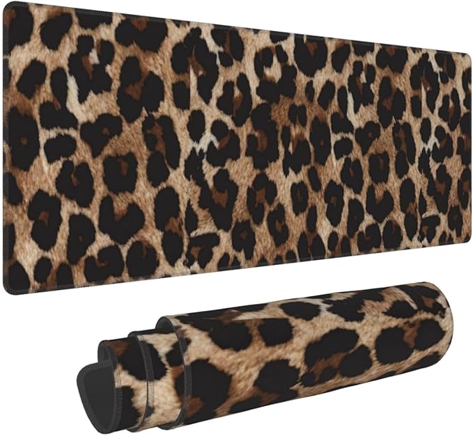 Cheetah Print Large Mouse Pad & Desk Mat Leopard Extended Mousepad with Stitched Edges Non-Slip Rubber Base Laptop Computer Keyboard Pad for Gaming, Office & Home Decor, XL - 31.5" X 11.8"