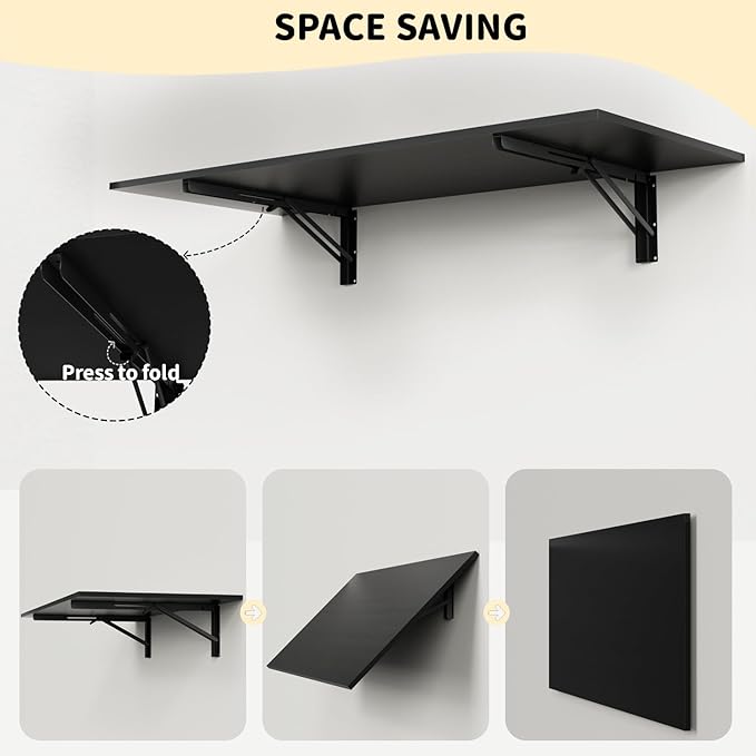 GOYLSER Wall Mounted Folding Table for Office, Fold Down Desk Laundry Folding Table Wall Mounted for Laundry Room/Home Kitchen, Length 47" Width 20.5", Black