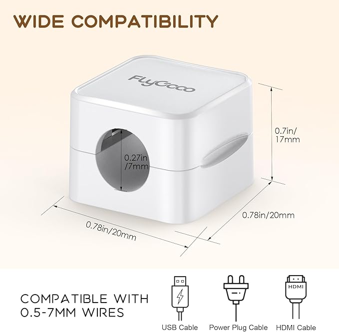 6 Pack Magnetic Cable Clips, FlyCoco Cell Phone Cord Holder for Nightstand, Cord Organizer for Side Table, [Smooth Adjustable] Mini Cube Cord Holder for Home Office Desk Phone Car Wall Desktop(White)