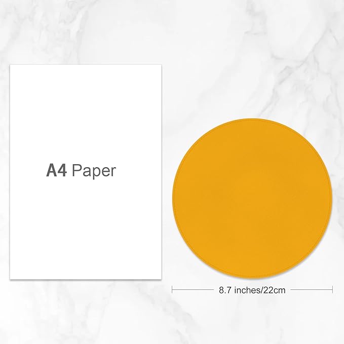Leather Mouse Pad, Office Mouse Mat Non-Slip Rubber Base Stitched Edge Washable Waterproof Round Mousepad for Office Gaming PC Laptop, Round Diameter 8.7 inches, Apricot Yellow