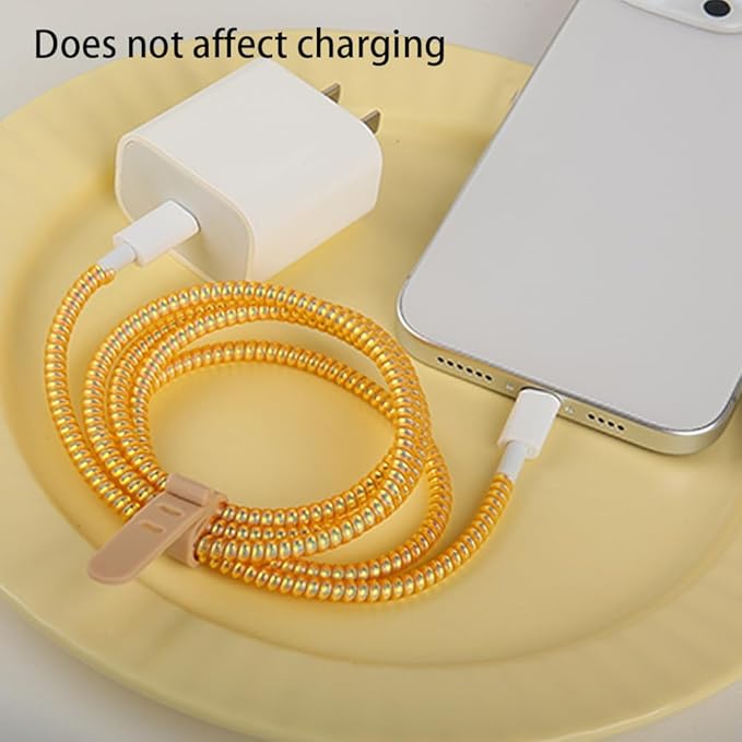 4pcs 1.6M(5.25FT) Spiral Cable Protector, Multicolor Suitable for Most Phone/Pad/Laptop USB Wire Cord Savers Protection Cover Anti-Break Wrap Charger Data Line Cables Sleeves, Laser Yellow
