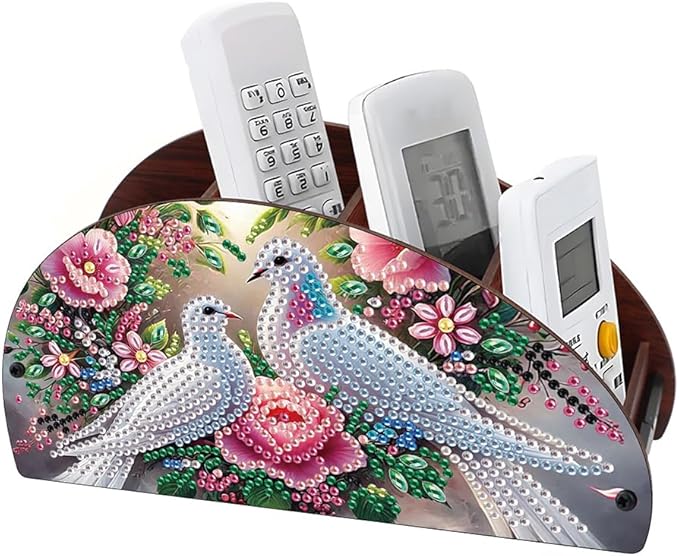 POETRYDRAW DIY Birds Diamond Art Painting Wooden Storage Box – Multi-Grid Moon Fan Makeup Brush Organizer, Double-Sided Drill Tabletop Holder for Women, Office & Home Decoration