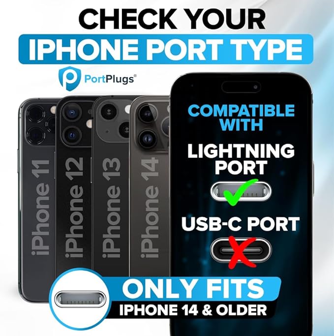 PortPlugs Dust Plugs for iPhone, Compatible with Lightning Port, Low Profile with Cleaning Brush, Keeps Charging Port Clean from Dust Lint, Fits iPhone 14 to 7, iPad AirPods | Clear (50 Pack)