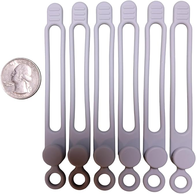 Set of 6 Gray Silicone Cable Straps Organizer, Wire Management Ties for Bundling Phone Charger Cables, Earphones, Computer Cords, Organize Home Office (Gray6)