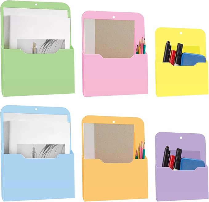 Fuutreo 6 Pcs Magnetic Wall File Organizer Magnetic Wall File Holder Refrigerator Magazine Holder for Mail Letters Paper(Macaron Color,Vertical-3 Mixed Size)