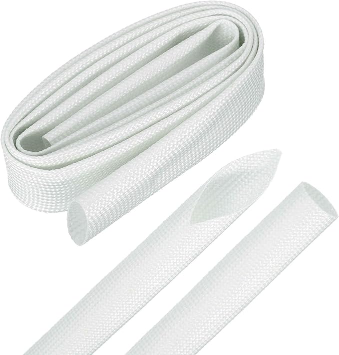 MECCANIXITY 3ft Braided Cable Sleeve, 5/8" ID 200C Heat Resistant 1500V Fiberglass Wire Insulation Cord Protector Organizer Wires Management for Motor Engine Fuel Line, White