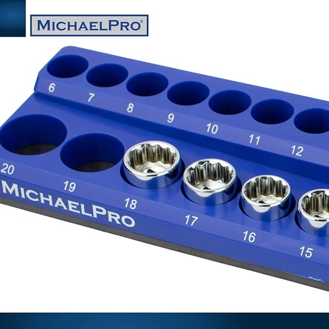 MichaelPro Magnetic Socket Organizer, Socket Tray, 3-Pc 1/4-inch, 3/8-Inch, & 1/2-Inch Magnetic Organizer Tray in Metric for Toolboxes/Cabinets| MP014002