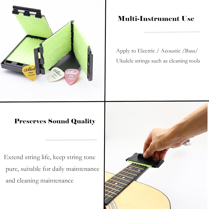 2-Pack Guitar String Cleaner & Maintenance Kit - 360° Microfiber Cleaning Tool for Guitar, Bass, Ukulele, Violin, Electric Guitars - Includes Fretboard Brush & Guitar Picks (2)
