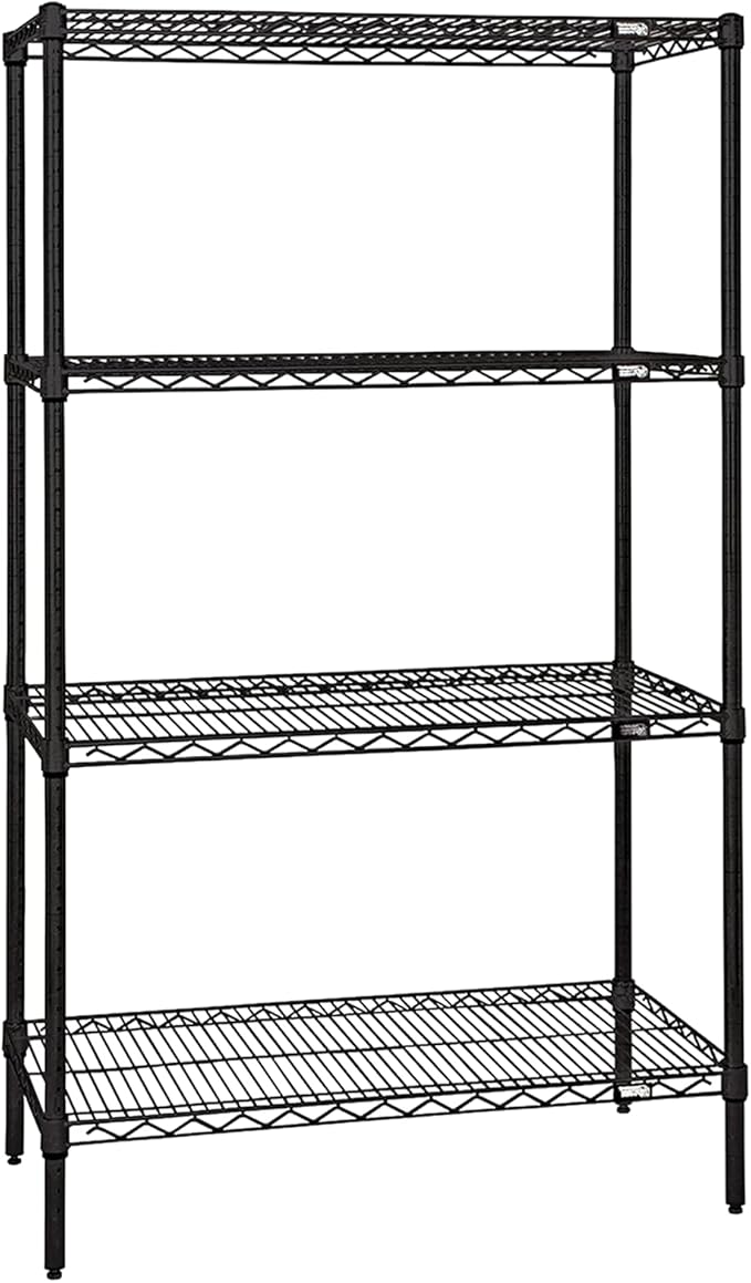 Quantum Storage Systems WR86-2460BK Starter Kit for 86" Height 4-Tier Wire Shelving Unit, Black Finish, 24" Width x 60" Length x 86" Height