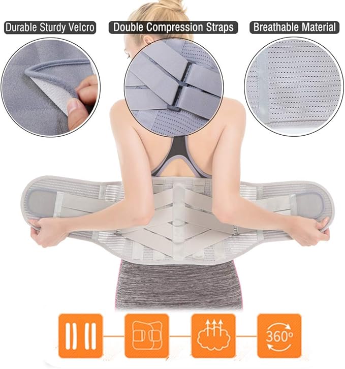 Lower Back Braces for Back Pain Relief - Compression Belt for Men & Women - Lumbar Support Waist Backbrace for Herniated Disc, Sciatica, Scoliosis - Breathable Mesh Design, Adjustable Straps (S, Gray)