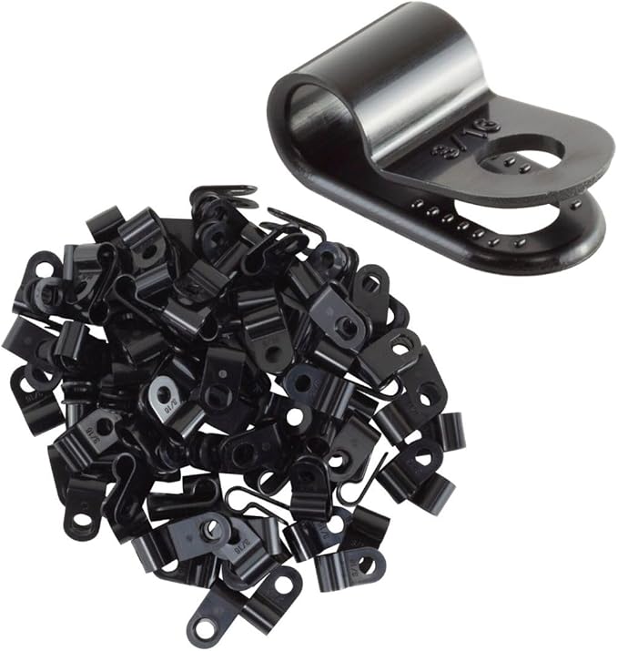 GTSE Black Nylon Plastic Cable Clamps, 3/16" Screw Mounts for Cable, Rope, Tube Management, 100 Pack