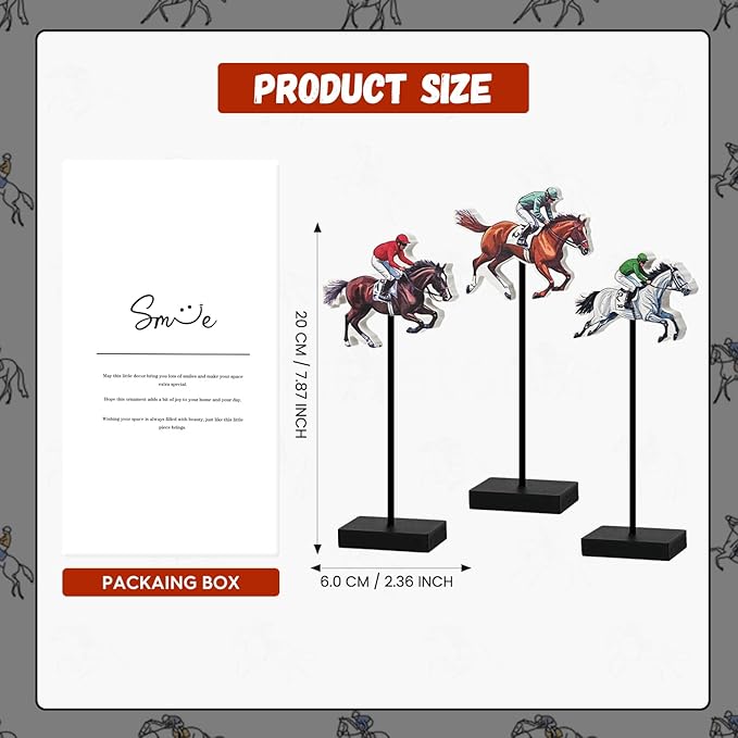 Smile Jockey Wooden Standing Decor Set, 3-Piece Multi-Color Horse Racing Tiered Tray Tabletop Signs with Stands for Horse Racing Party Decorations