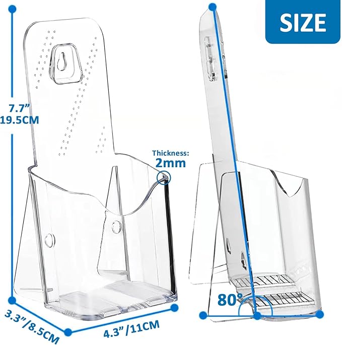 Argvey Acrylic Brochure Holder 4x9 Inch, Clear Pamphlet Holder Display Stand for Trifold 4 Inch Flyers, Booklets, Table Signs, Plastic Rack Card Holder for Office, Home, Store, 6 Pack