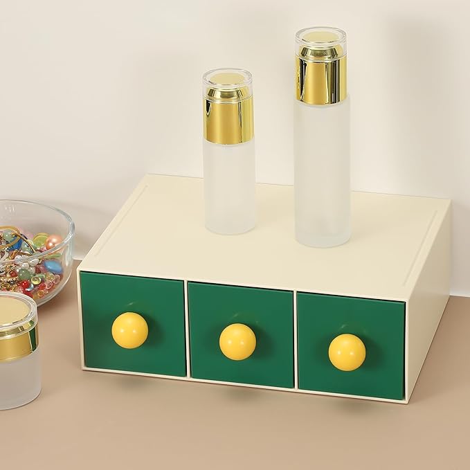 PATIKIL Small Stackable Storage Drawers, Stacking Drawers Mini Desk Bathroom Storage Organizer Cute with 3 Drawer Organizer Plastic for Desktop Office Pens Pencils Tape Charger, Green