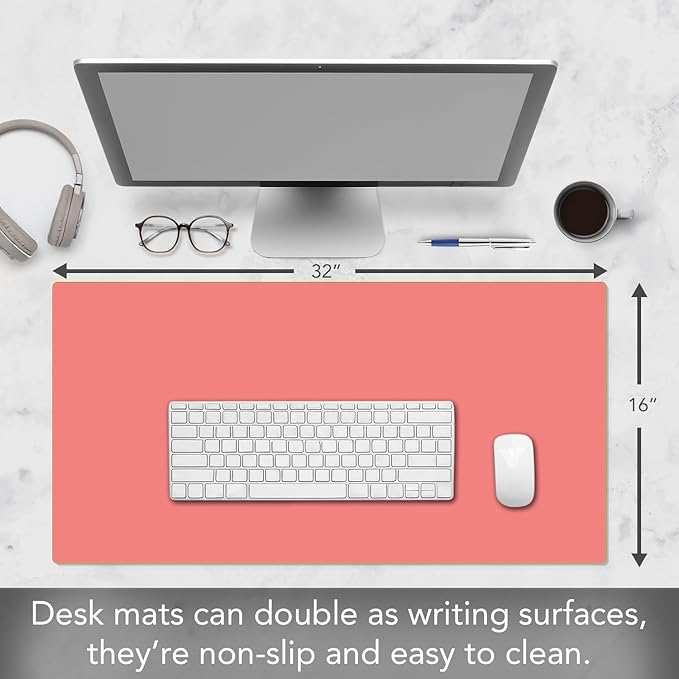 CounterArt Large Coral Waterproof Desk Protector 32” x 16” Made in The USA Desk Mat Office Mat Large Mouse Pad