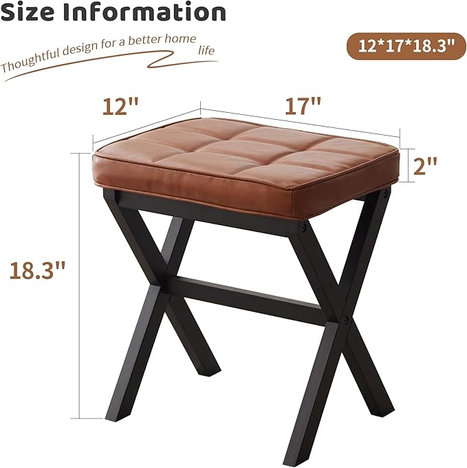 Foot Stool Small Ottoman Foot Rest Padded Foot Stool Desk for Under Office Desk Vanity Stool Bamboo Footstool Sofa Footrest Shoe Stool Small Foot Stools (Black Legs + Reddish Brown)