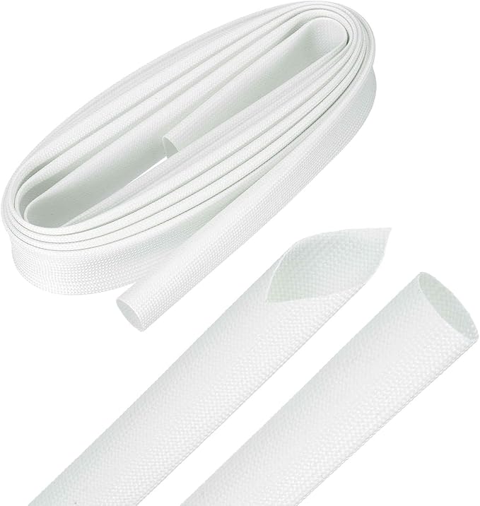 MECCANIXITY 10ft Braided Cable Sleeve, 0.8" ID 200C Heat Resistant 1500V Fiberglass Wire Insulation Cord Protector Organizer Wires Management for Motor Engine Fuel Line, White