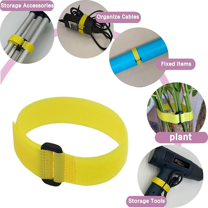10 Pack (12 x 0.8 Inch) Reusable Fastening Cable Straps Yellow Color,Adjustable Multi-Purpose Hook and Loop Straps Nylon Cable Ties for Wire Cable Management Home Office Garage Organization