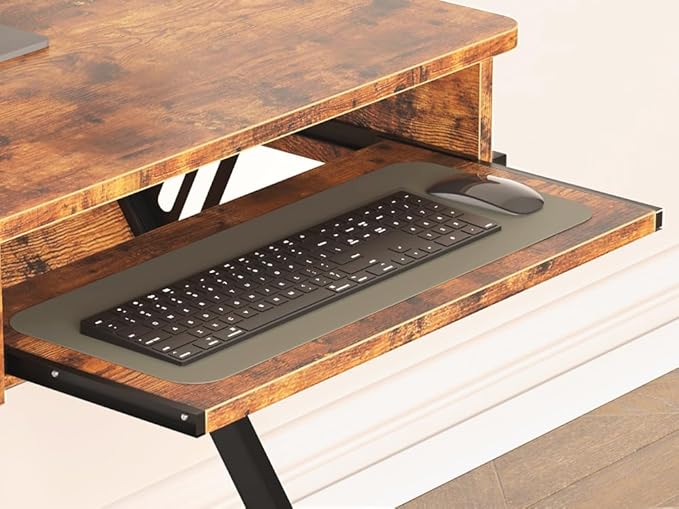 ALISENED 2 Tier Computer Desk with Keyboard Tray, 23.6" Home Office Desk Computer Workstation Rolling Study PC Laptop Table for Small Spaces,Z-Shaped Small Compact Study Table