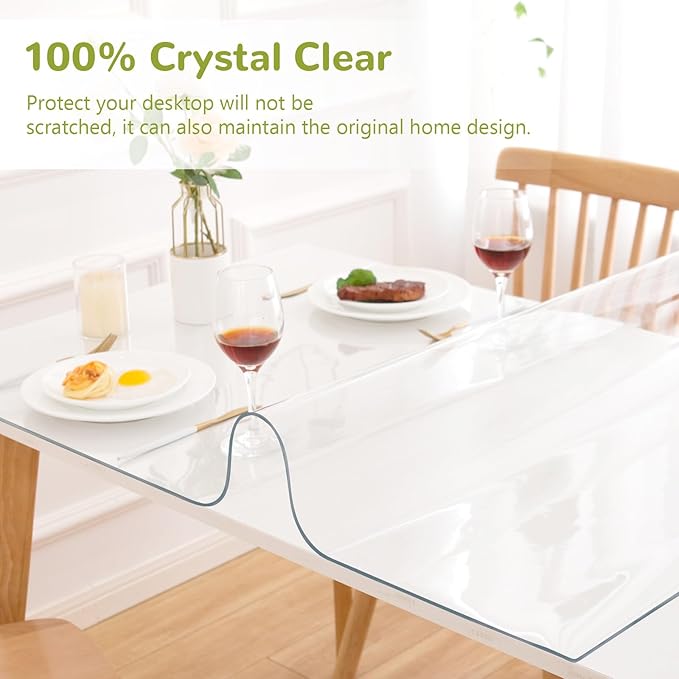 44 x 84 Inch Clear Table Cover Protector, Clear Table Protector for Dining Room Table, 1.5mm Plastic Table Cover, Waterproof Table Pad for Kitchen, Office