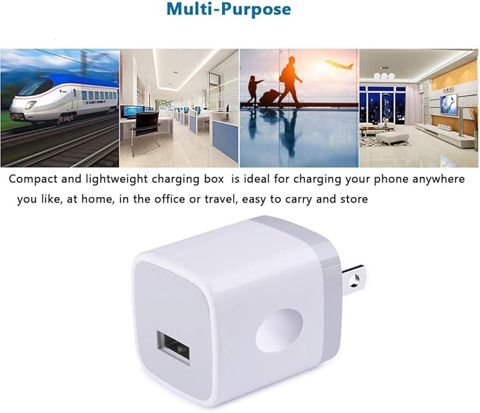 Charging Block for iPhone,Charger Box,USB Cube, NonoUV 10-Pack Single Port Wall Charger 1A/5V USB Outlet Plug Adapter Power Bricks for iPhone 16e 16 15 14 13 12 11 Pro SE XR XS X 8 7 6, iPad, Samsung