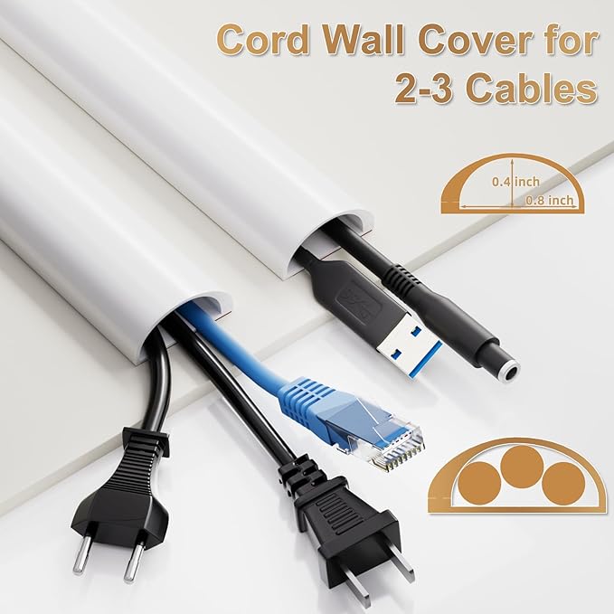 39" Side Open Cord Hider for Wall Mounted Tv, Silicone Flexible Cable Cover to Hide Conceal Cords Along Wall,Wire Raceway Management Cable Concealer Channel,Electric Cord Organizer,W 1.08"× H 0.6"