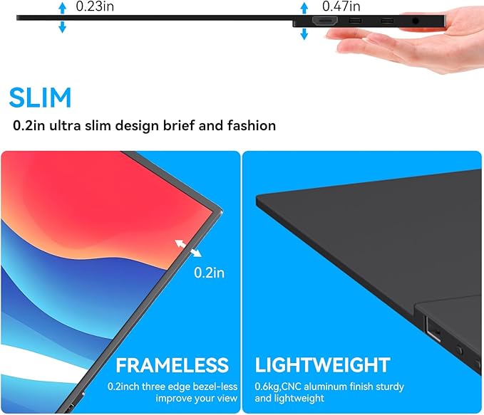 Touchscreen Portable Monitor, 14 Inch 1200P Ultra-Slim Lightweight Bezel Less HDR FHD IPS Touchscreen Display, Travel Monitor with Stand and Speakers, HDMI USB-C External Screen for Laptops and PC