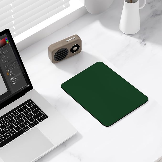 Leather Mouse Pad, Office Mouse Mat Non-Slip Rubber Base Stitched Edge Washable Waterproof Rectangular Mousepad for Office Gaming PC Laptop, 9.8" x 7.9", Dark Green