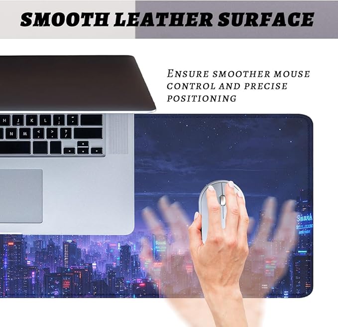 Neon City Gaming Mouse Pad Night Skyline Extended Gaming Mouse Pad Mat with Stitched Edge Non-Slip Base Office Computer Keyboard Laptop 31.5"x11.8"