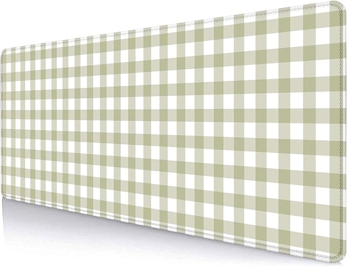 Green Checkered Large Gaming Mouse Pad Cute, Aesthetic Pattern Desk Pad, Kawaii ‌Pastel Vintage‌ Girly Keyboard Computer Mat, Mousepad, Accessories Office Decor for Women, 31.5 x 11.8 inch