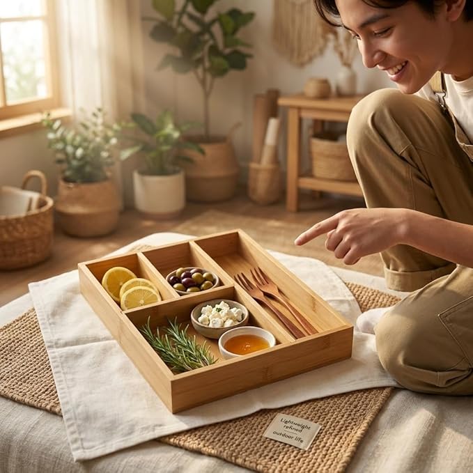 Ifaucet Desk Drawer Organizer Tray, Office Drawer Organizer, Bamboo Desk Organizers and Accessories,Drawer Organizer Office Supplies, Cubicle Accessories, 4 Compartments, Desk Accessories (Small)