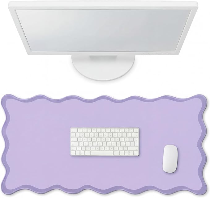 Hahafelt Scalloped Desk Mat Large Desk Pad Cute Coquette Table Mat Aesthetic Preppy Table Make up Pad Nonslip 2026 Graduation Gift with Stitching Waterproof Gaming(Purple,31.5 x 15.8 Inches)