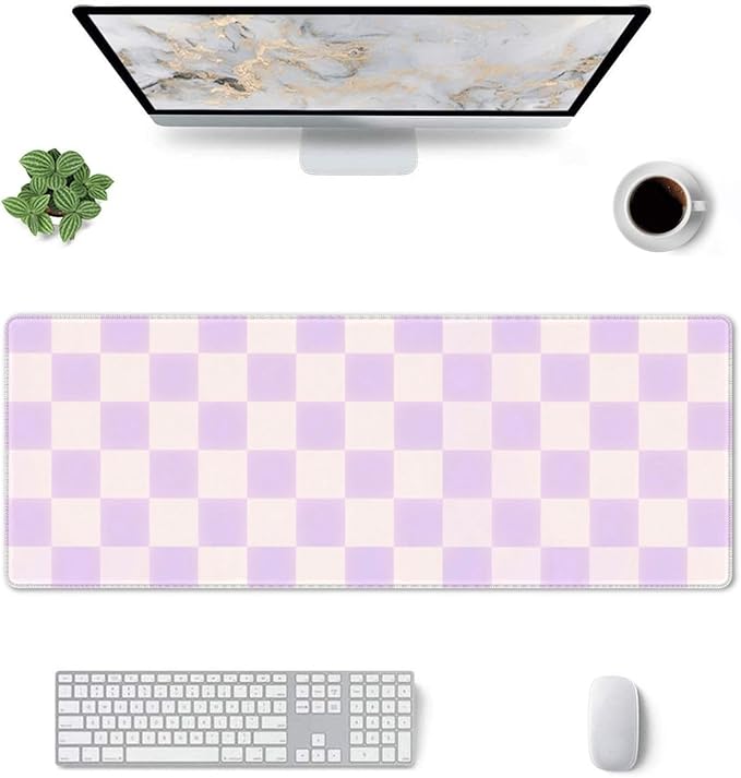 Purple Checkered Large Mouse Pad & Desk Mat Checkerboard Plaid Pattern Extended Mousepad Non-Slip Rubber Base Laptop Computer Keyboard Pad for Gaming, Office & Home Decor, XL - 31.5" X 11.8"
