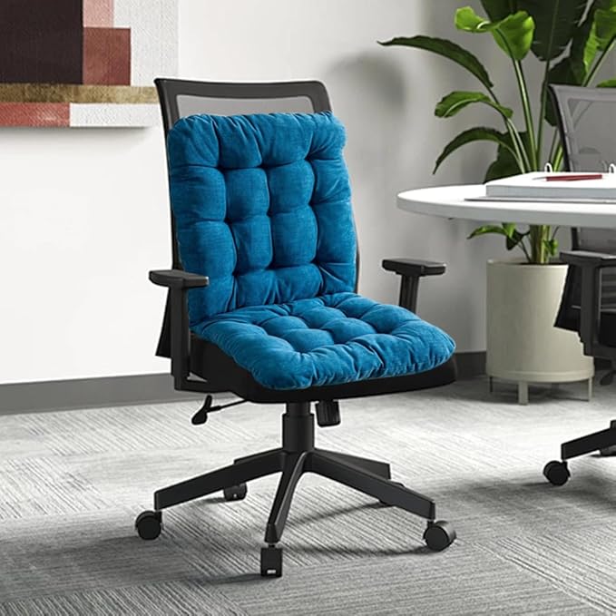 Desk Chair Cushion with Ties,Non-Slip Office Chair Pads with High Back Support,Soft Dorm Seat Cushion for Office,Car,Dining Room,Kitchen,Rocking Chairs (Blue)