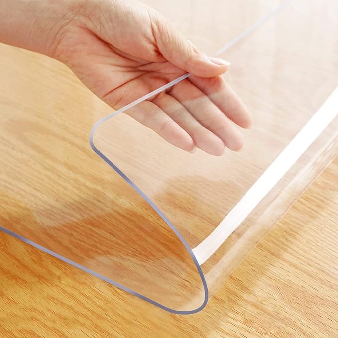 PVC Cover Mat Polyester Tablecloth Wood Furniture Coffee Table Protector Clear Plastic Desk Pad Vinyl Desk Top Protective Pad Easy Clean Conference Table Dining Tabletop 40x90 Water Heat Resistant