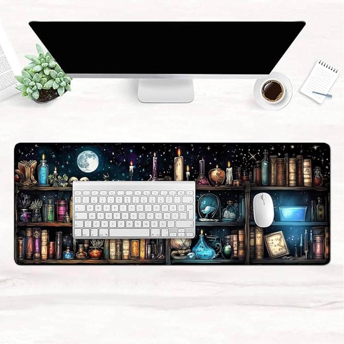 Gaming Mouse Pad Large Desk Mat Extended Keyboard Mouse Pad Mousepad with Non-Slip Base and Stitched Edge Mouse Mat Desk Pad Mouse Pads for Desk Home Office Gaming Goth Bookshelves