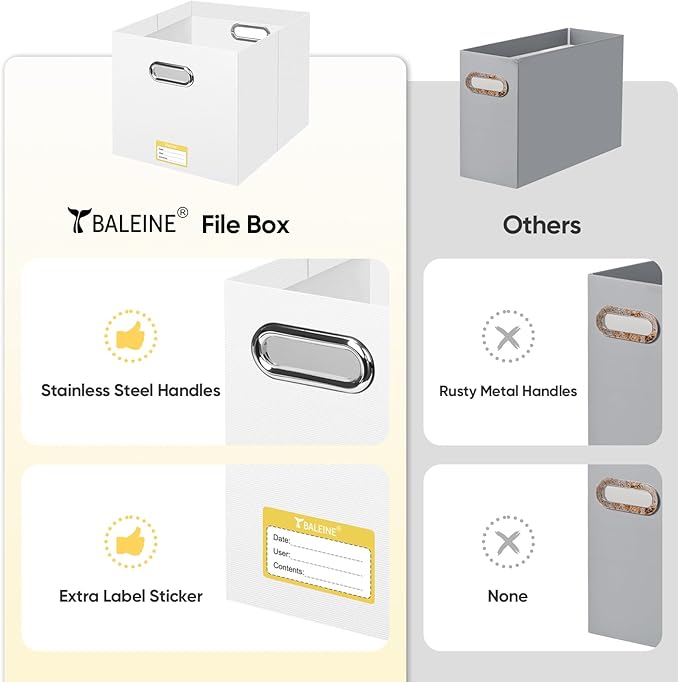 BALEINE File Organizer Box, Cardboard File Folder Organizer with Handle for Letter Size, Portable Collapsible Hanging Filing Box for Home Office Document Storage (1 Pack, Large White)