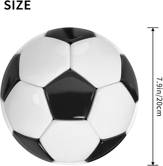 Football Soccer Round Mouse Pad Premium Textured Mouse Mat Washable Mousepads with Extended Stitched Edges Non Slip Rubber Base Small Mousepad 7.9 * 7.9 * 0.12 Inches
